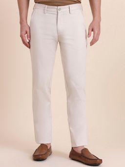 JadeBlue - Men Cream Cotton Lycra Slim Pant