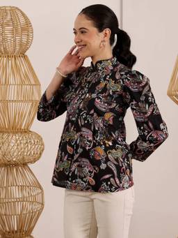 Lative Colours Of Fashion - Women Black Dark Floral Whimsy Top