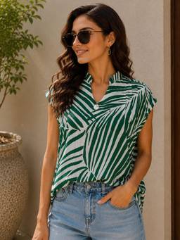 Lative Colours Of Fashion - Women White Lative Leafline Top
