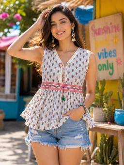 Lative Colours Of Fashion - Women Ivory Lative Blushing Buds Top