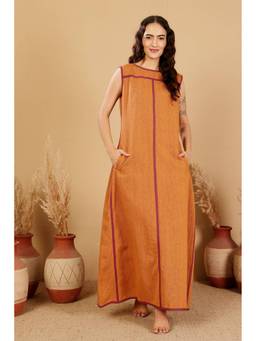 Kaanchie Nanggia - Mustard Plain Sleeveless Maxi Dress