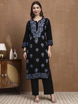 SYRISH - Black Petals Handcrafted Chikankari Kurta