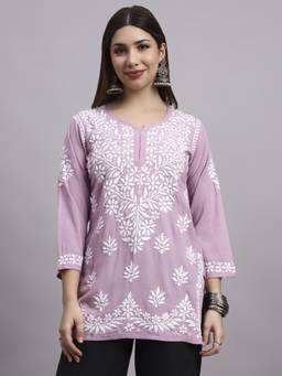 SYRISH - Lavender Floral Chikankari Embroidered Kurti