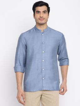 Fabindia - Blue Viscose Silk Slim Fit Shirt
