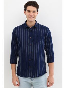 Allen Solly - Men Navy Blue Custom Fit Stripe Full Sleeves Casual Shirt