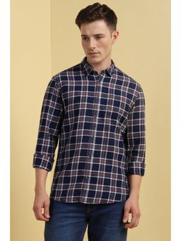 Allen Solly - Men Navy Blue Custom Fit Checks Full Sleeves Casual Shirt
