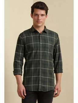 Allen Solly - Men Olive Custom Fit Checks Full Sleeves Casual Shirt