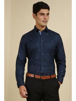 Allen Solly - Men Navy Blue Slim Fit Print Full Sleeves Formal Shirt