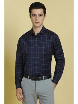 Allen Solly - Men Navy Blue Slim Fit Checks Full Sleeves Formal Shirt