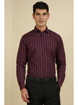 Allen Solly - Men Maroon Slim Fit Checks Full Sleeves Formal Shirt