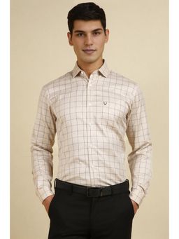 Allen Solly - Men Beige Slim Fit Checks Full Sleeves Formal Shirt