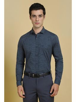 Allen Solly - Men Navy Blue Slim Fit Print Full Sleeves Formal Shirt