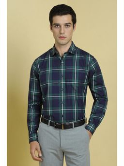 Allen Solly - Men Navy Blue Slim Fit Checks Full Sleeves Formal Shirt