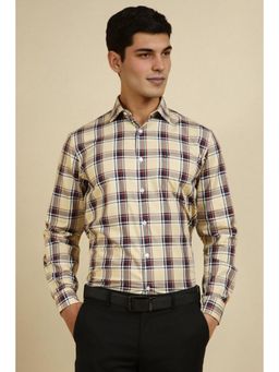 Allen Solly - Men Cream Slim Fit Checks Full Sleeves Formal Shirt