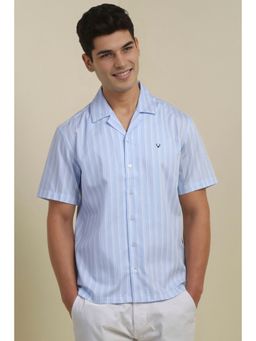Allen Solly - Men Light Blue Relaxed Fit Stripe Half Sleeves Casual Shirt
