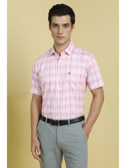 Allen Solly - Men Pink Slim Fit Checks Half Sleeves Formal Shirt