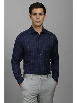 Louis Philippe - Men Navy Blue Classic Fit Checks Full Sleeves Formal Shirt