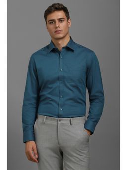 Louis Philippe - Men Blue Classic Fit Textured Full Sleeves Formal Shirt