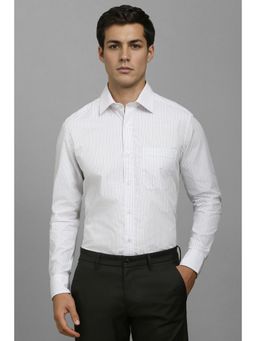 Louis Philippe - Men White Classic Fit Stripes Full Sleeves Formal Shirt