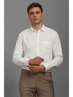 Louis Philippe - Men Cream Slim Fit Solid Full Sleeves Formal Shirt