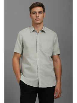 Louis Philippe - Men Grey Classic Fit Textured Half Sleeves Casual Shirt