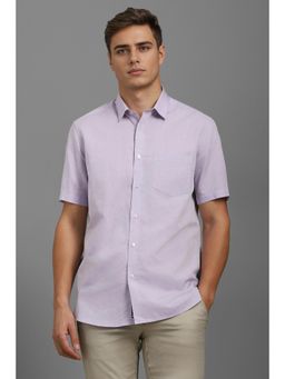Louis Philippe - Men Lilac Classic Fit Textured Half Sleeves Casual Shirt