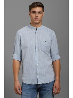 Louis Philippe - Men Light Blue Slim Fit Stripes Full Sleeves Casual Shirt