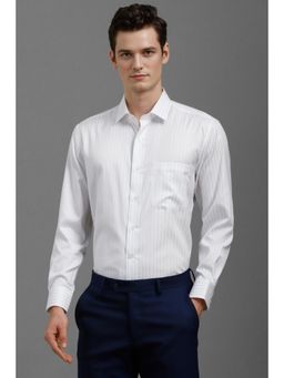 Louis Philippe - Men White Classic Fit Stripes Full Sleeves Formal Shirt