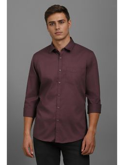 Louis Philippe - Men Wine Slim Fit Textured Full Sleeves Casual Shirt