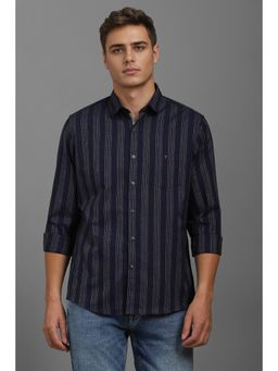 Louis Philippe - Men Navy Blue Slim Fit Stripes Full Sleeves Casual Shirt