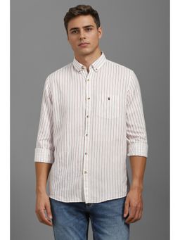 Louis Philippe - Men White Slim Fit Stripes Full Sleeves Casual Shirt