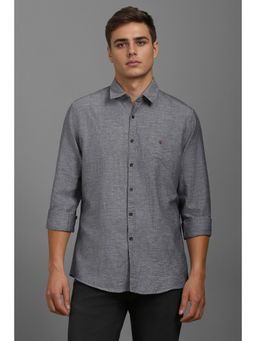 Louis Philippe - Men Grey Slim Fit Textured Full Sleeves Casual Shirt