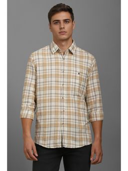 Louis Philippe - Men Beige Slim Fit Checks Full Sleeves Casual Shirt