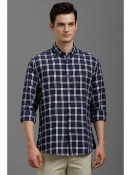 Louis Philippe - Men Navy Blue Slim Fit Checks Full Sleeves Casual Shirt