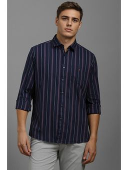 Louis Philippe - Men Navy Blue Slim Fit Stripes Full Sleeves Casual Shirt