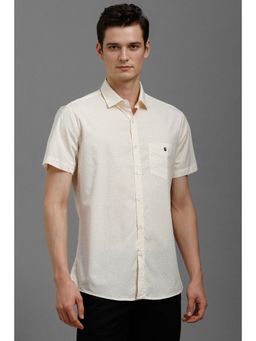 Louis Philippe - Men Cream Slim Fit Print Half Sleeves Casual Shirt
