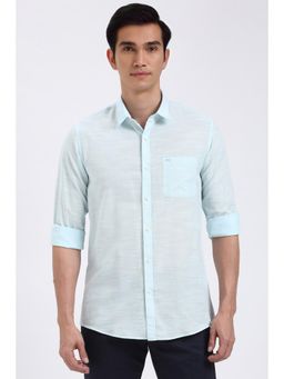 Peter England - Men Light Blue Slim Fit Textured Shirt