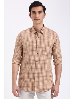 Peter England - Men Brown Slim Fit Checks Shirt