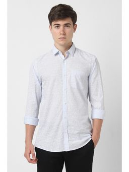 Peter England - Men Light Blue Slim Fit Print Shirt