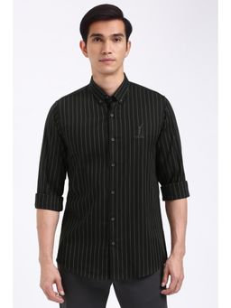 Peter England - Men Black Slim Fit Stripe Shirt