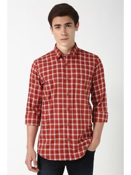 Peter England - Men Red Slim Fit Checks Shirt