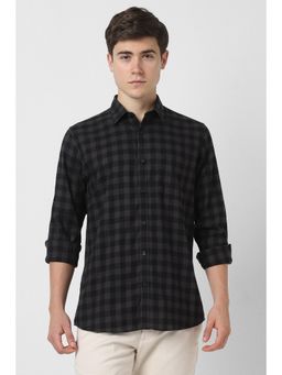 Peter England - Men Grey Slim Fit Checks Shirt