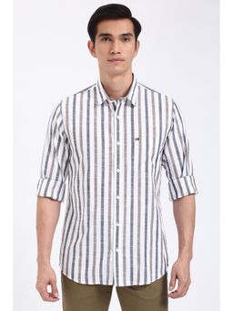 Peter England - Men White Slim Fit Stripe Shirt