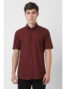 Peter England - Men Maroon Slim Fit Print Shirt