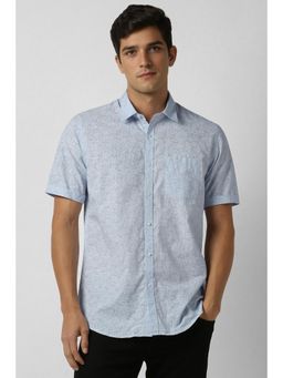 Peter England - Men Light Blue Slim Fit Print Shirt