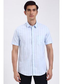 Peter England - Men Light Blue Slim Fit Stripe Shirt