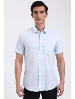 Peter England - Men Light Blue Slim Fit Print Shirt