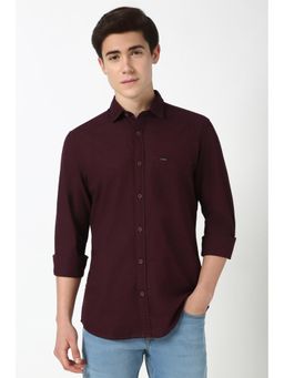 Peter England - Men Maroon Slim Fit Solid Shirt