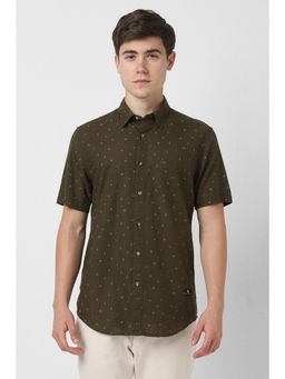 Peter England - Men Olive Slim Fit Print Shirt