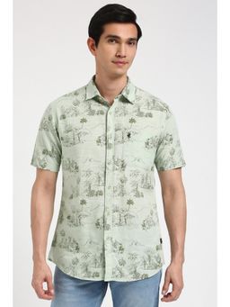Peter England - Men Green Slim Fit Print Shirt